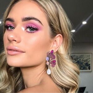 Colorful Crystal Butterfly Pearl Drop Statement Earrings
